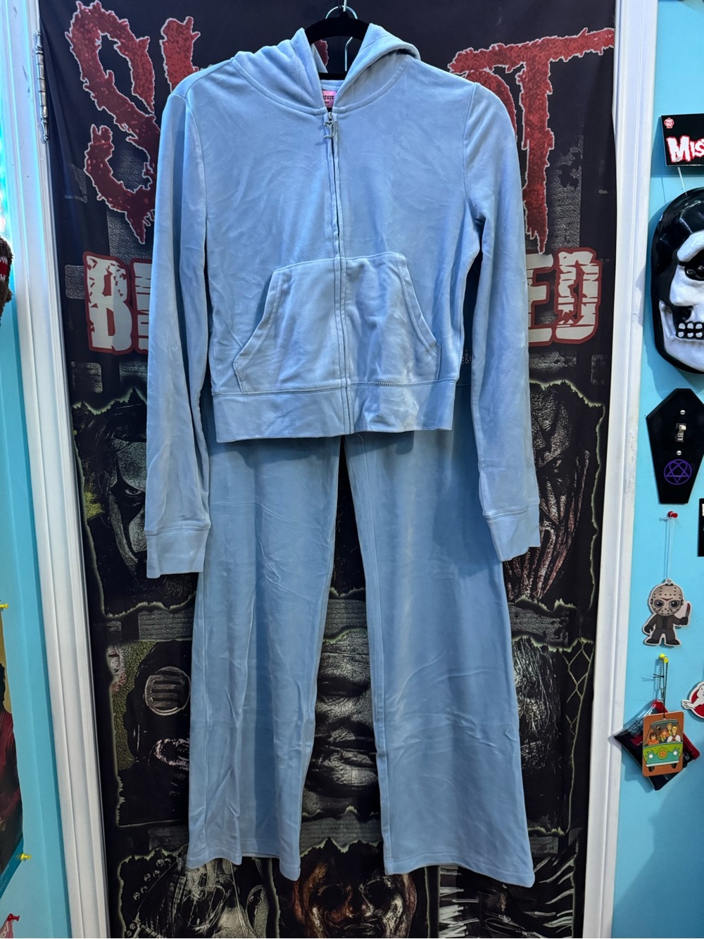 Juicy Couture Light Blue Velour Zip Hoodie and Wide-Leg Pants Set